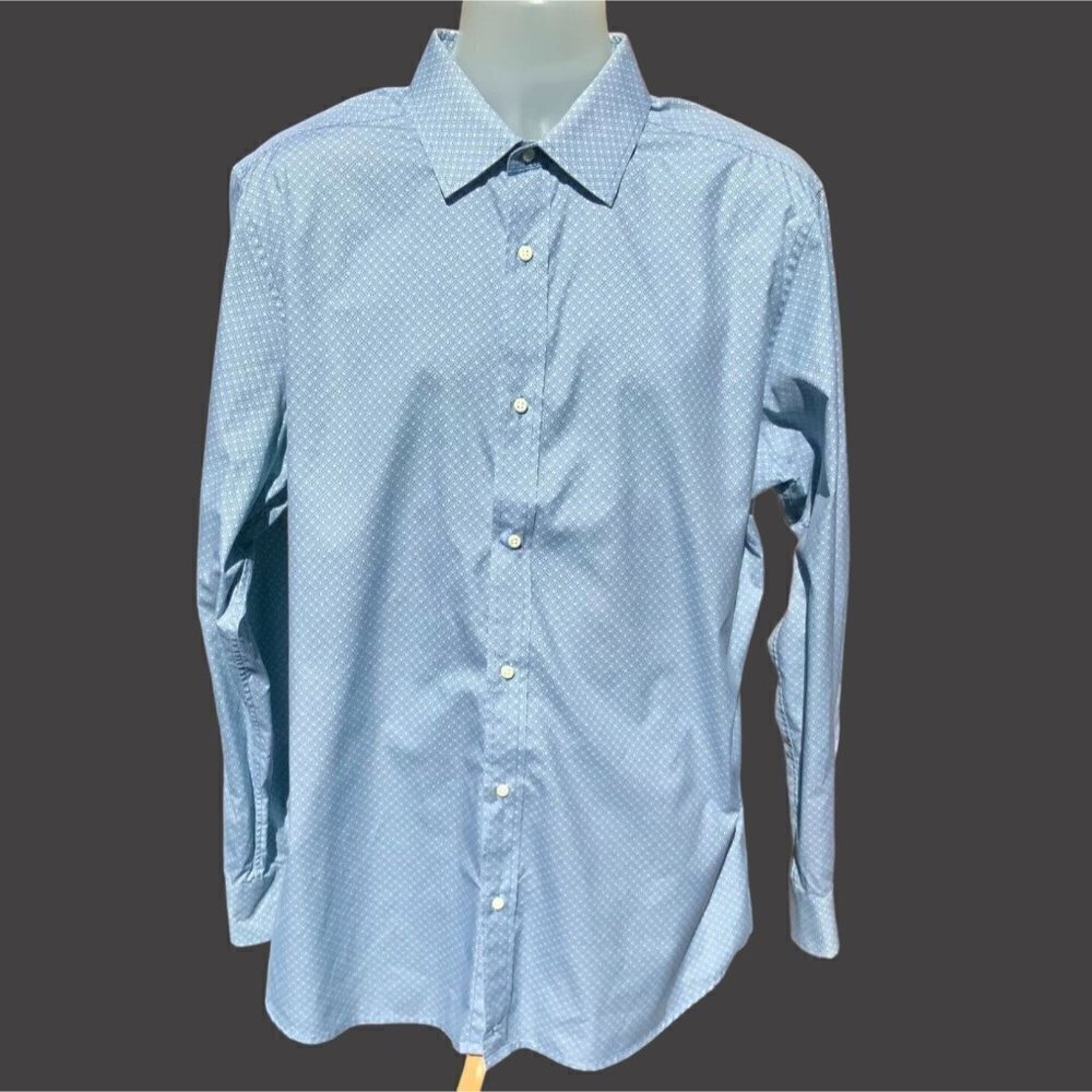 MTAILOR CUSTOM MADE CLOTHING BLUE DECO LATTICE LONG SLEEVE DRESS SHIRT LARGE - Picture 1 of 10